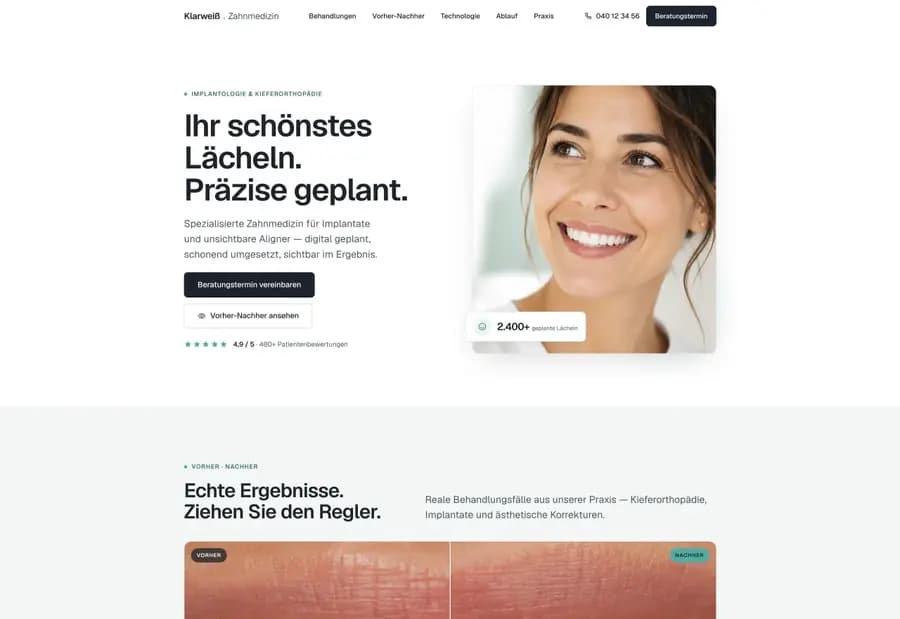 Vorschau der Beispiel-Website Zahnmedizin